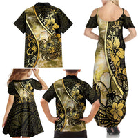 Personalised Niue Family Matching Summer Maxi Dress and Hawaiian Shirt Niuean Crab Waves Style