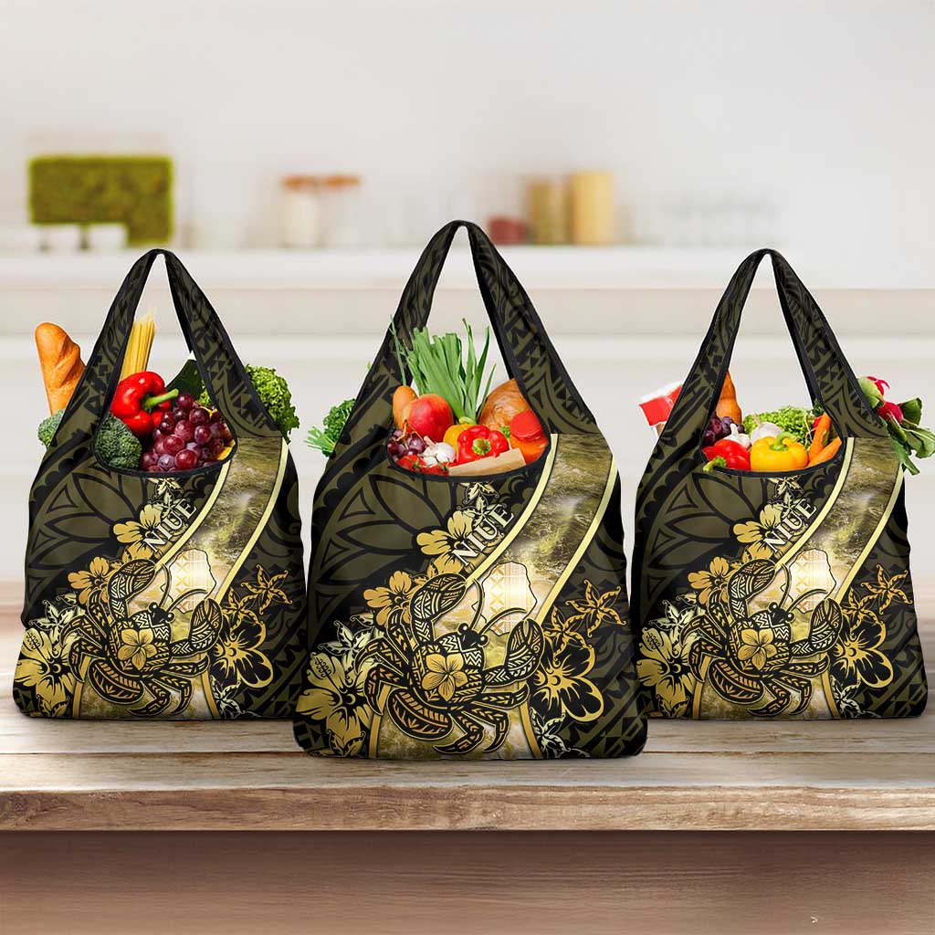 Niue Grocery Bag Niuean Crab Waves Style DT05 3-pack One Size Gold - Polynesian Pride