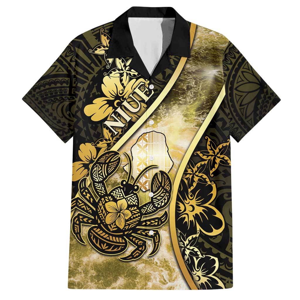 Personalised Niue Hawaiian Shirt Niuean Crab Waves Style DT05 Gold - Polynesian Pride