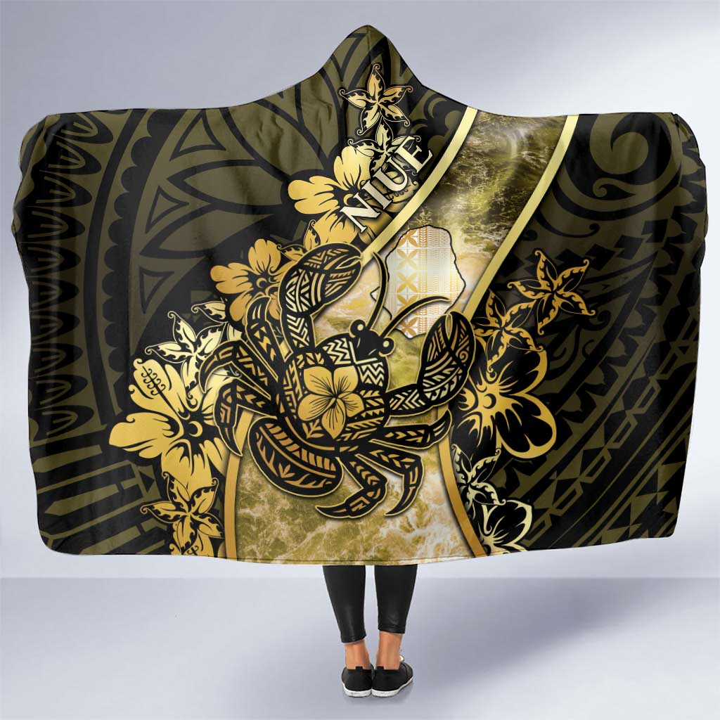 Niue Hooded Blanket Niuean Crab Waves Style DT05 One Size Gold - Polynesian Pride