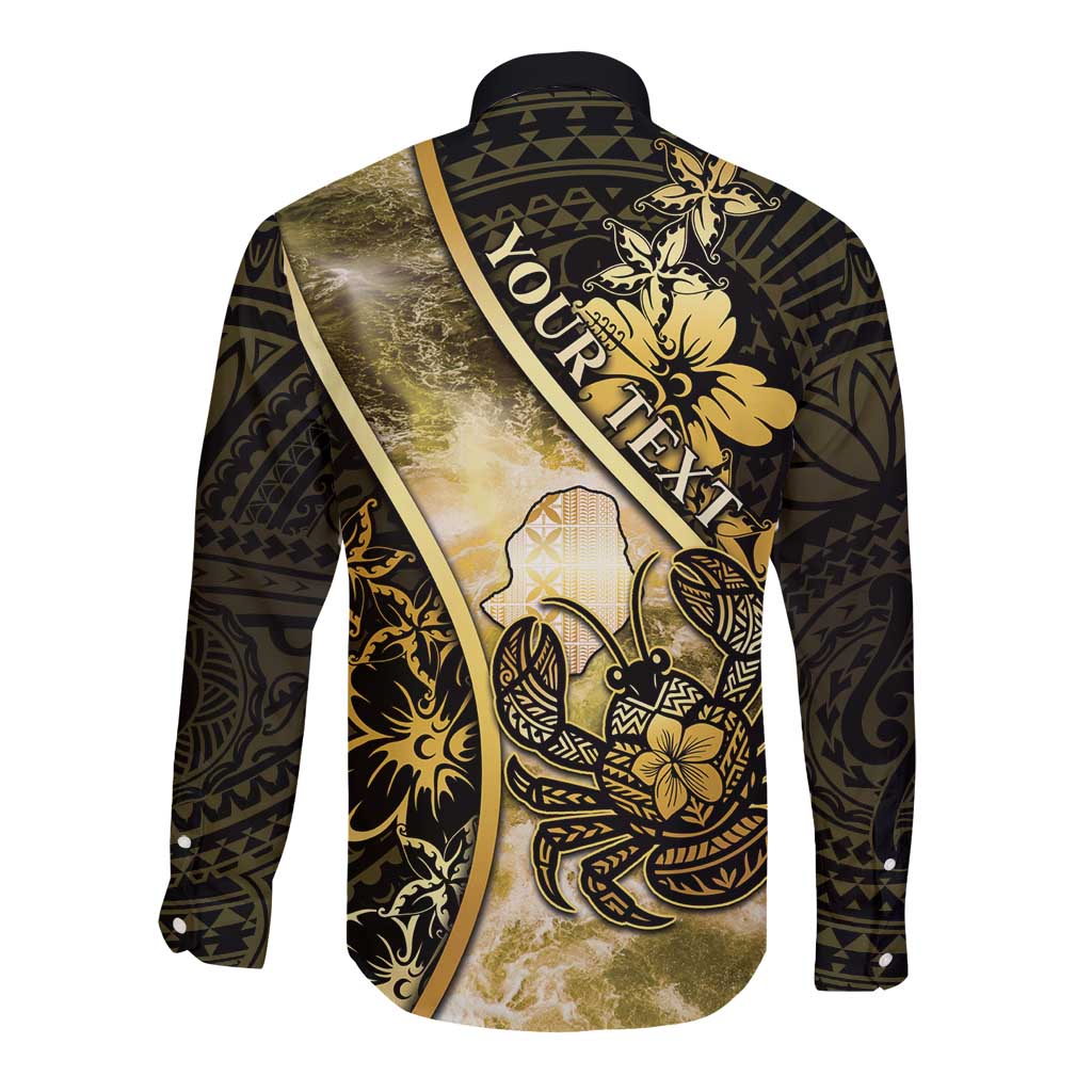Personalised Niue Long Sleeve Button Shirt Niuean Crab Waves Style DT05 - Polynesian Pride