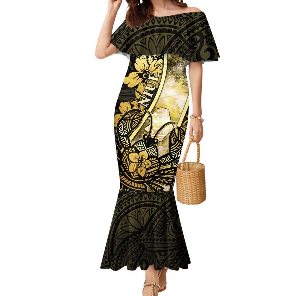 Personalised Niue Mermaid Dress Niuean Crab Waves Style