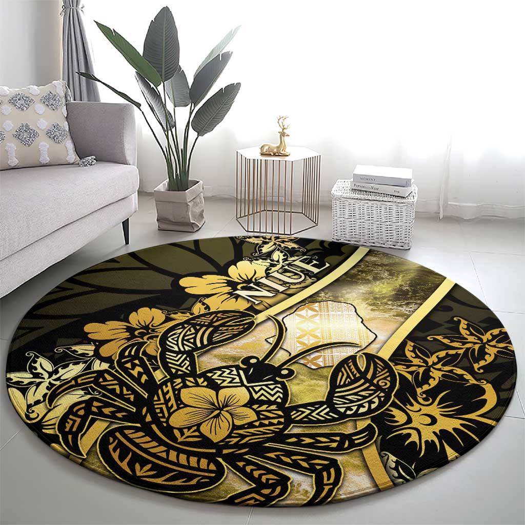 Niue Round Carpet Niuean Crab Waves Style