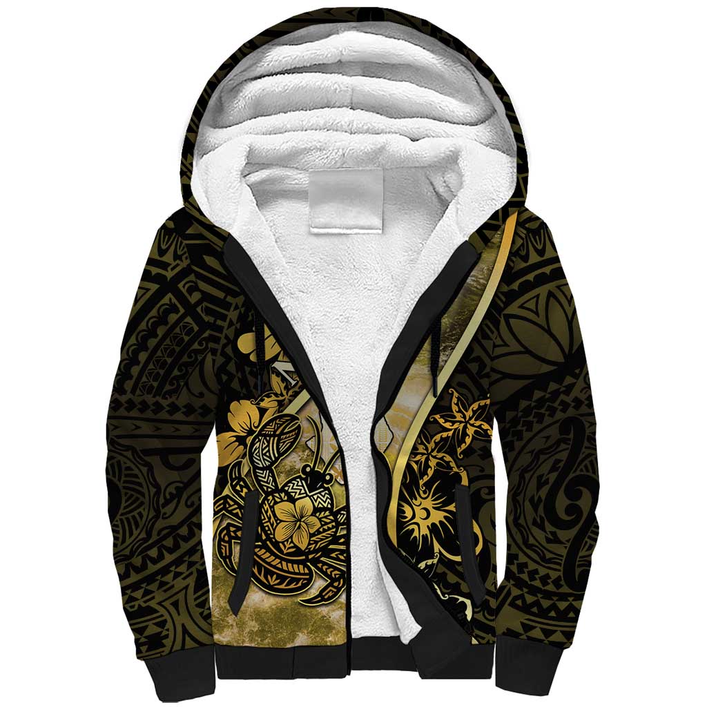 Personalised Niue Sherpa Hoodie Niuean Crab Waves Style DT05 Unisex Gold - Polynesian Pride
