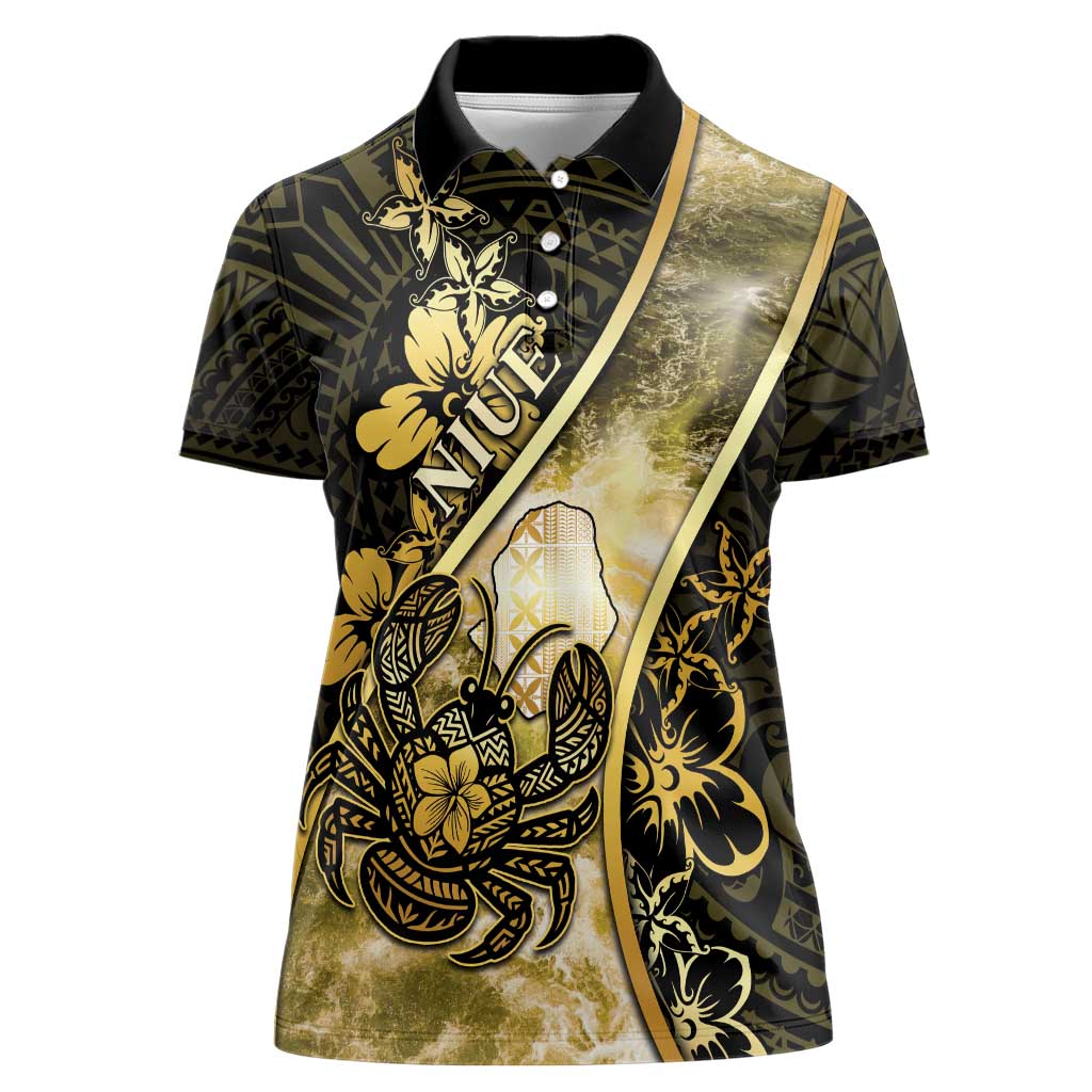Personalised Niue Women Polo Shirt Niuean Crab Waves Style