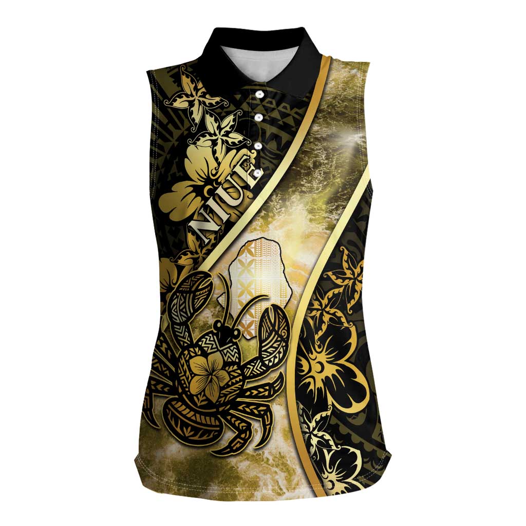 Personalised Niue Women Sleeveless Polo Shirt Niuean Crab Waves Style