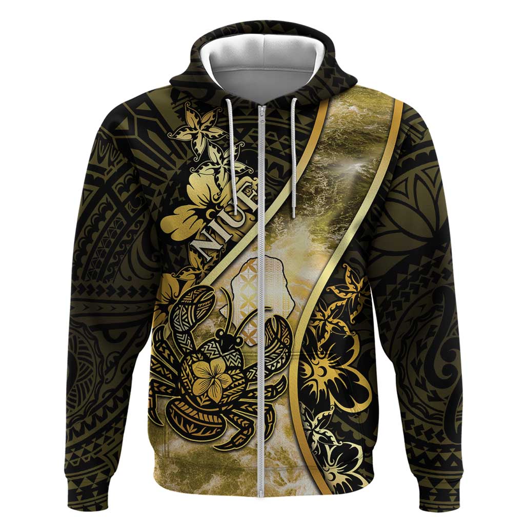 Personalised Niue Zip Hoodie Niuean Crab Waves Style