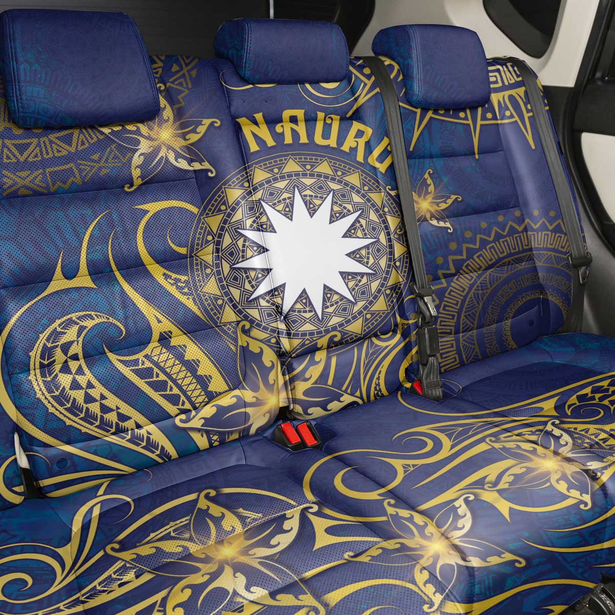 Nauru Back Car Seat Cover Hibiscus Polynesian Tribal Pattern