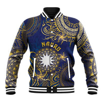 Personalised Nauru Baseball Jacket Hibiscus Polynesian Tribal Pattern