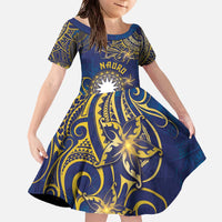 Personalised Nauru Family Matching Off The Shoulder Long Sleeve Dress and Hawaiian Shirt Hibiscus Polynesian Tribal Pattern