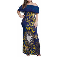 Personalised Nauru Family Matching Off Shoulder Maxi Dress and Hawaiian Shirt Hibiscus Polynesian Tribal Pattern