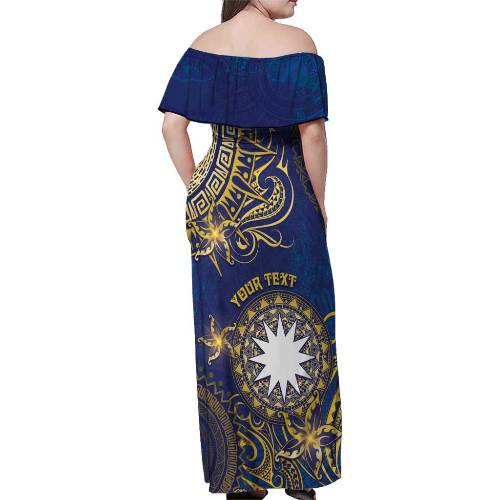 Personalised Nauru Family Matching Off Shoulder Maxi Dress and Hawaiian Shirt Hibiscus Polynesian Tribal Pattern