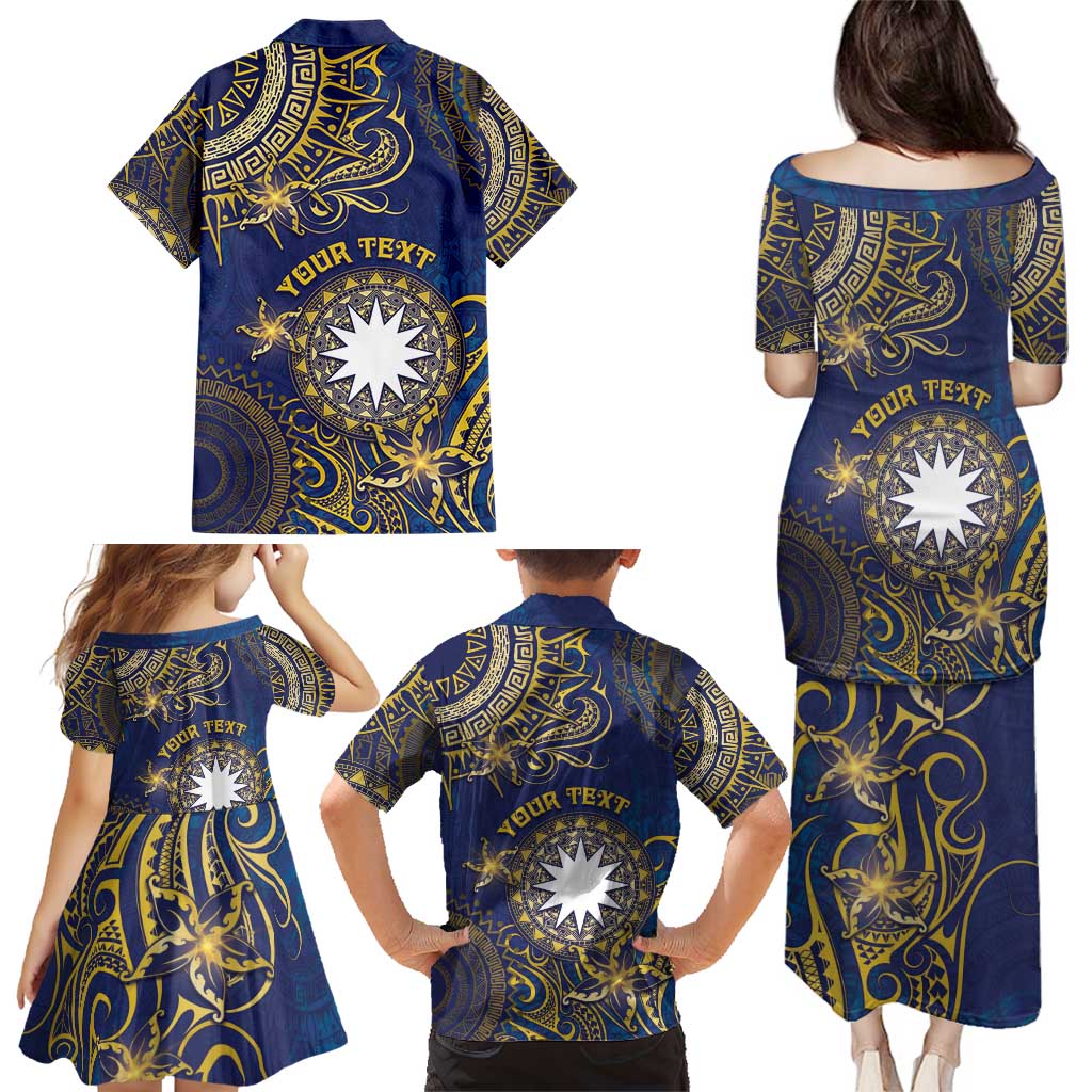 Personalised Nauru Family Matching Puletasi and Hawaiian Shirt Hibiscus Polynesian Tribal Pattern