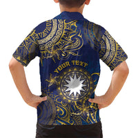 Personalised Nauru Family Matching Short Sleeve Bodycon Dress and Hawaiian Shirt Hibiscus Polynesian Tribal Pattern