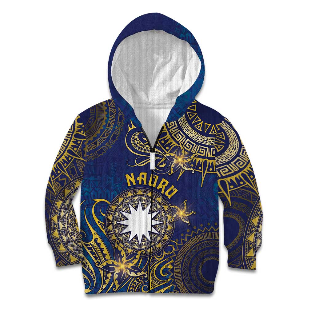 Personalised Nauru Kid Hoodie Hibiscus Polynesian Tribal Pattern