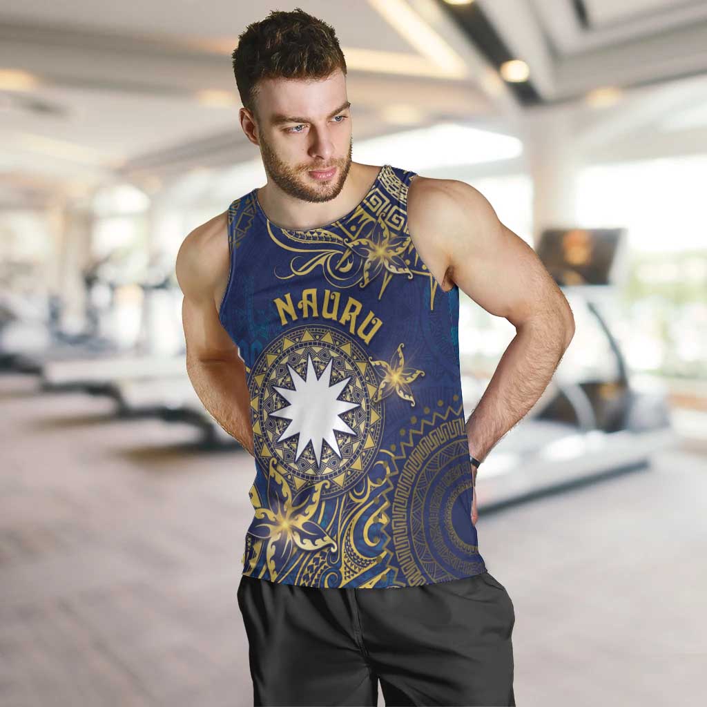 Personalised Nauru Men Tank Top Hibiscus Polynesian Tribal Pattern