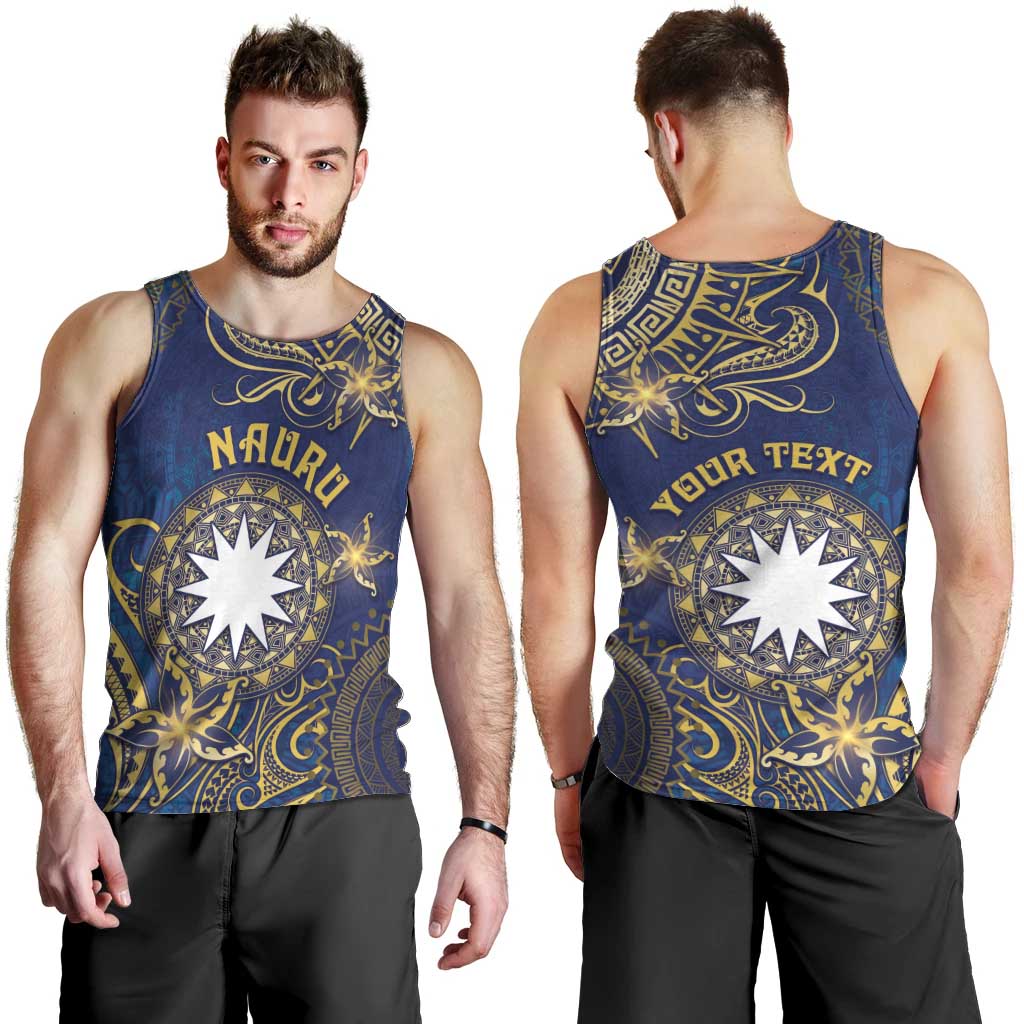 Personalised Nauru Men Tank Top Hibiscus Polynesian Tribal Pattern