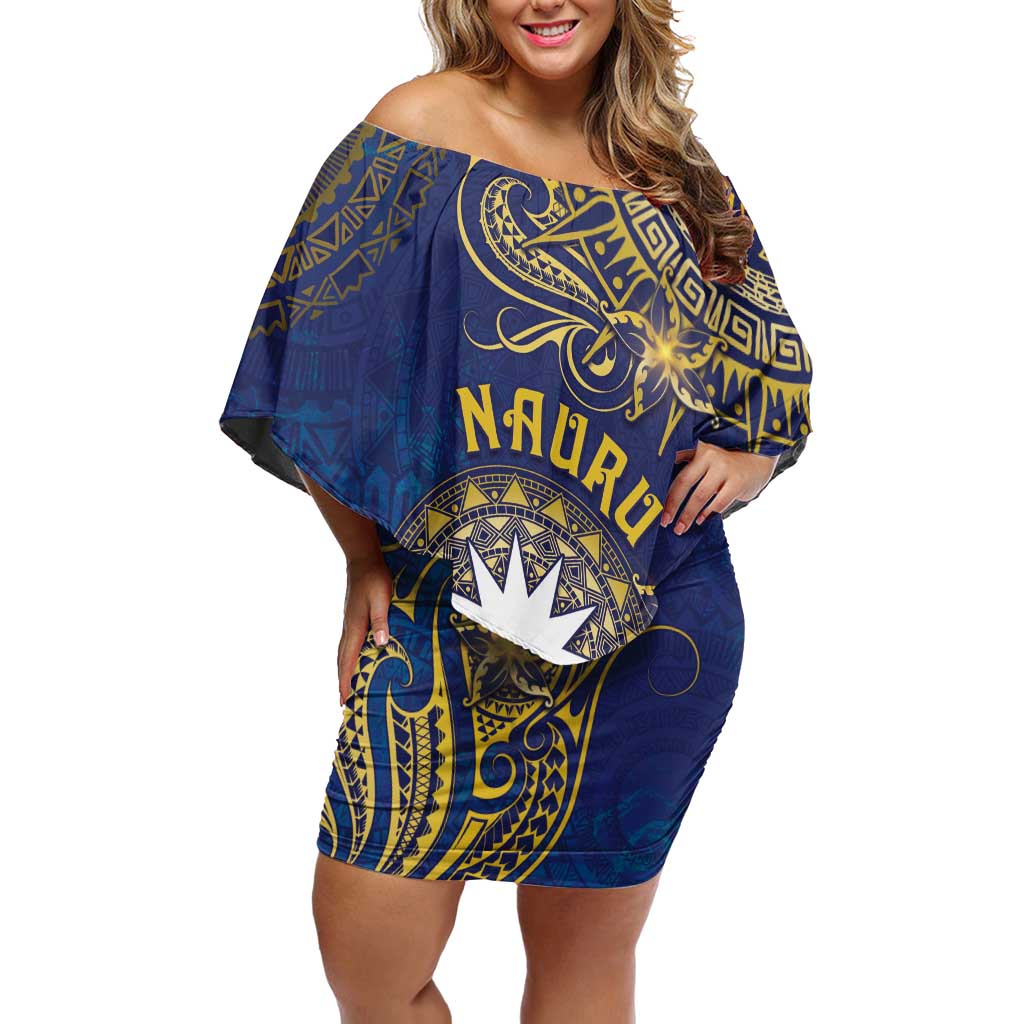 Personalised Nauru Off Shoulder Short Dress Hibiscus Polynesian Tribal Pattern