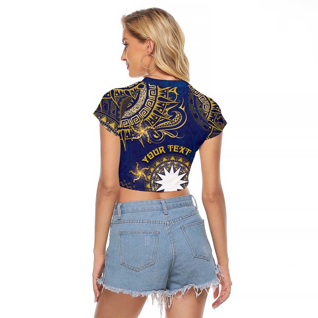 Personalised Nauru Raglan Cropped T Shirt Hibiscus Polynesian Tribal Pattern
