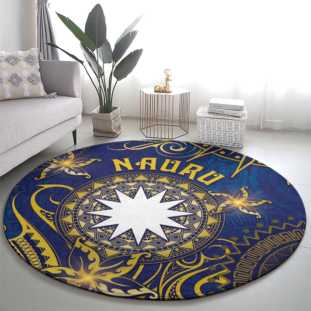 Nauru Round Carpet Hibiscus Polynesian Tribal Pattern