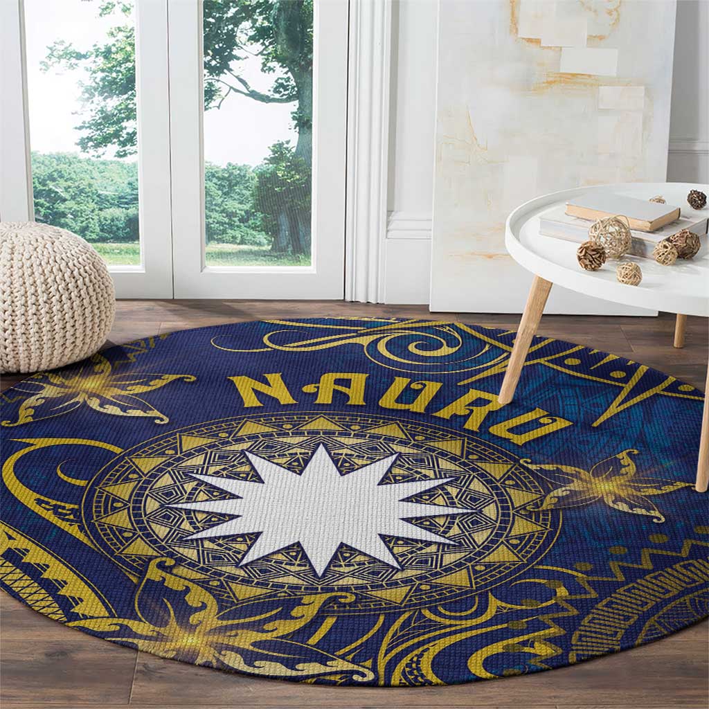 Nauru Round Carpet Hibiscus Polynesian Tribal Pattern