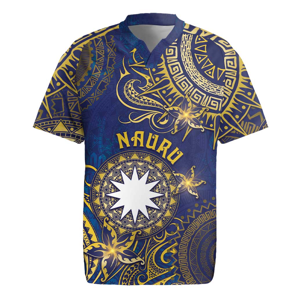 Personalised Nauru Rugby Jersey Hibiscus Polynesian Tribal Pattern