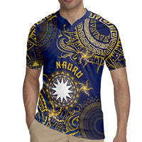 Personalised Nauru Rugby Jersey Hibiscus Polynesian Tribal Pattern
