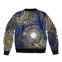 Personalised Nauru Sleeve Zip Bomber Jacket Hibiscus Polynesian Tribal Pattern
