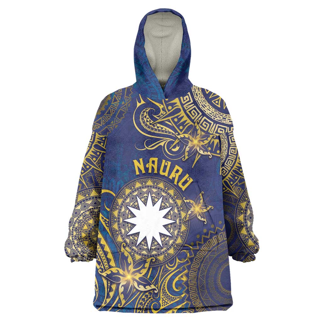 Personalised Nauru Wearable Blanket Hoodie Hibiscus Polynesian Tribal Pattern