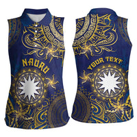 Personalised Nauru Women Sleeveless Polo Shirt Hibiscus Polynesian Tribal Pattern