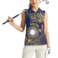 Personalised Nauru Women Sleeveless Polo Shirt Hibiscus Polynesian Tribal Pattern