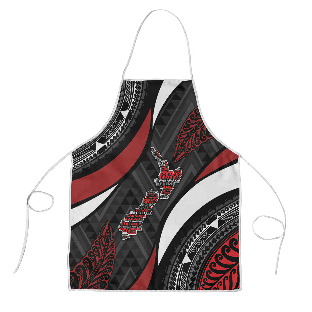 Aotearoa New Zealand Native Birds Map Apron Silver Fern Tribal Pattern DT05 Red - Polynesian Pride