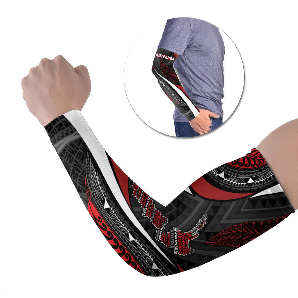 Aotearoa New Zealand Native Birds Map Arm Sleeves Silver Fern Tribal Pattern DT05 Set of 2 Red - Polynesian Pride