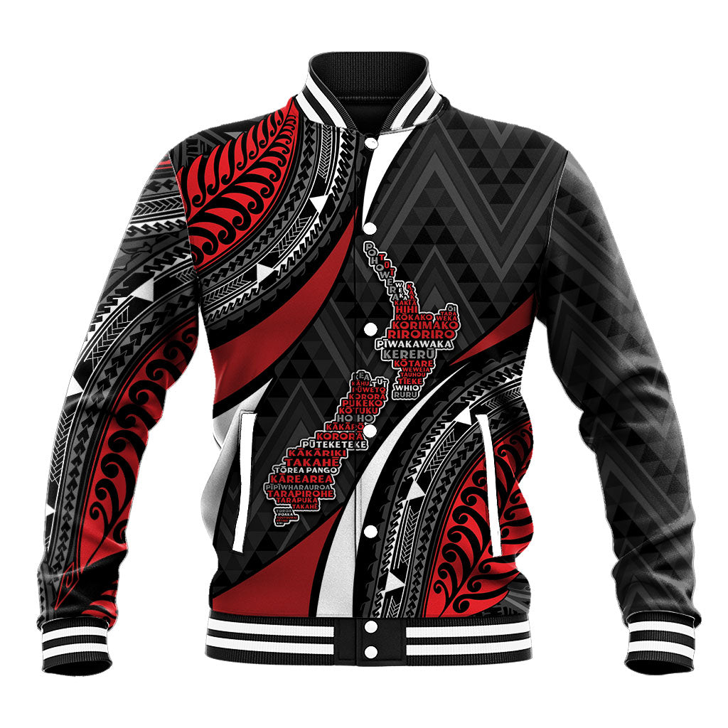 Aotearoa New Zealand Native Birds Map Baseball Jacket Silver Fern Tribal Pattern DT05 Unisex Red - Polynesian Pride