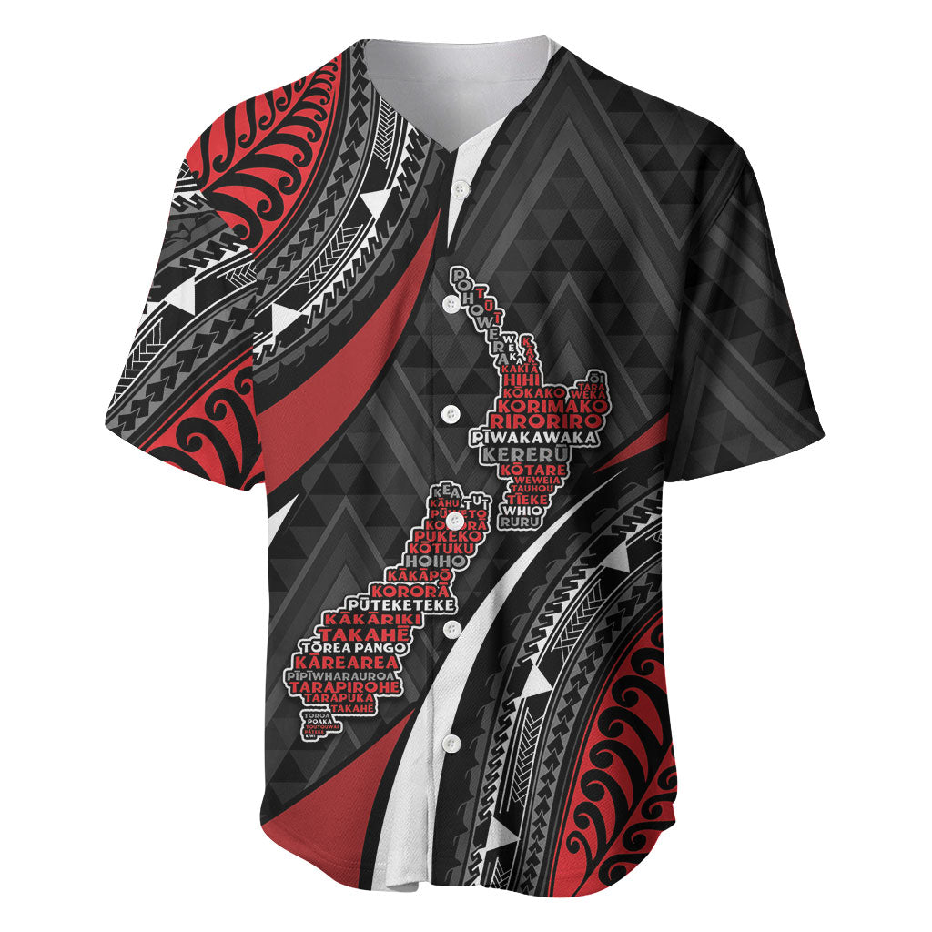 Aotearoa New Zealand Native Birds Map Baseball Jersey Silver Fern Tribal Pattern DT05 Red - Polynesian Pride