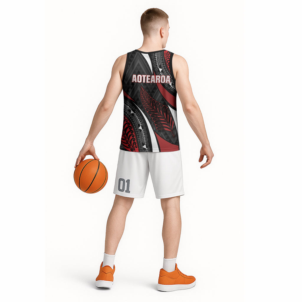 Aotearoa New Zealand Native Birds Map Basketball Jersey Silver Fern Tribal Pattern DT05 - Polynesian Pride