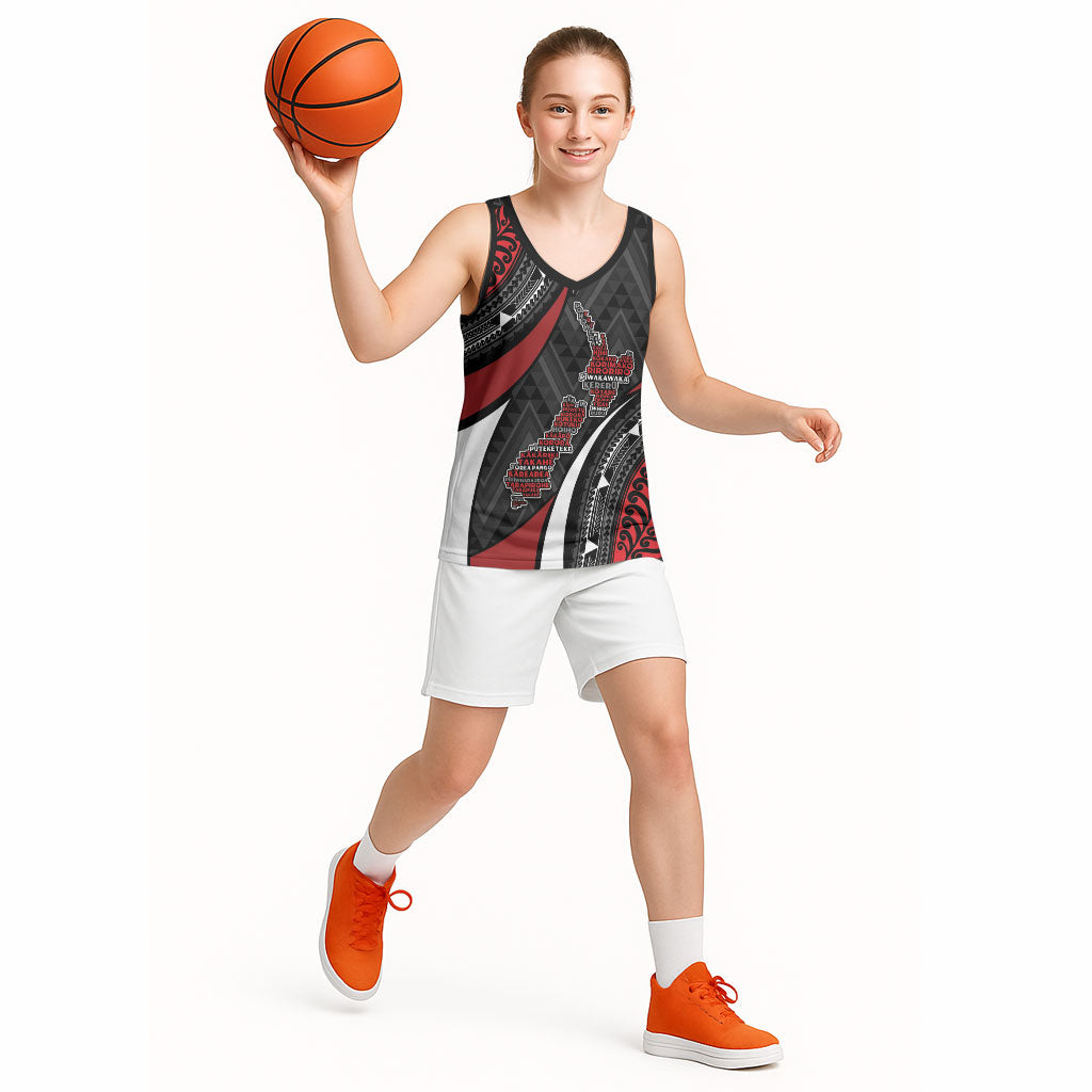 Aotearoa New Zealand Native Birds Map Basketball Jersey Silver Fern Tribal Pattern DT05 - Polynesian Pride