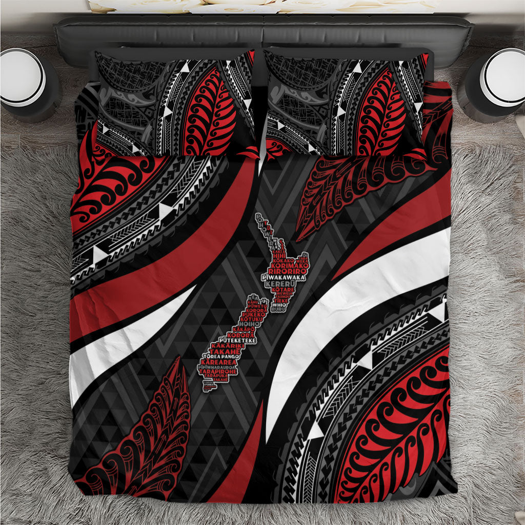 Aotearoa New Zealand Native Birds Map Bedding Set Silver Fern Tribal Pattern DT05 Red - Polynesian Pride