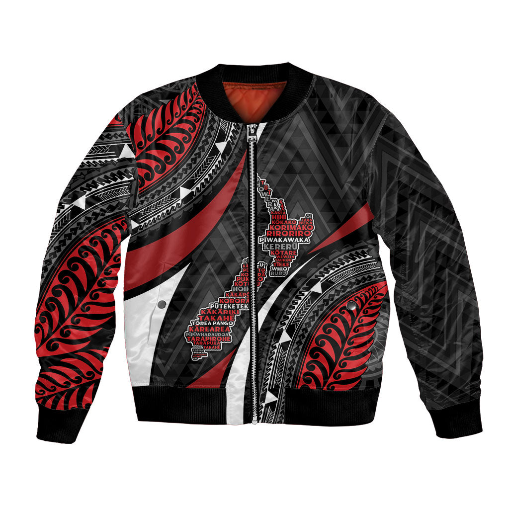 Aotearoa New Zealand Native Birds Map Bomber Jacket Silver Fern Tribal Pattern DT05 Unisex Red - Polynesian Pride