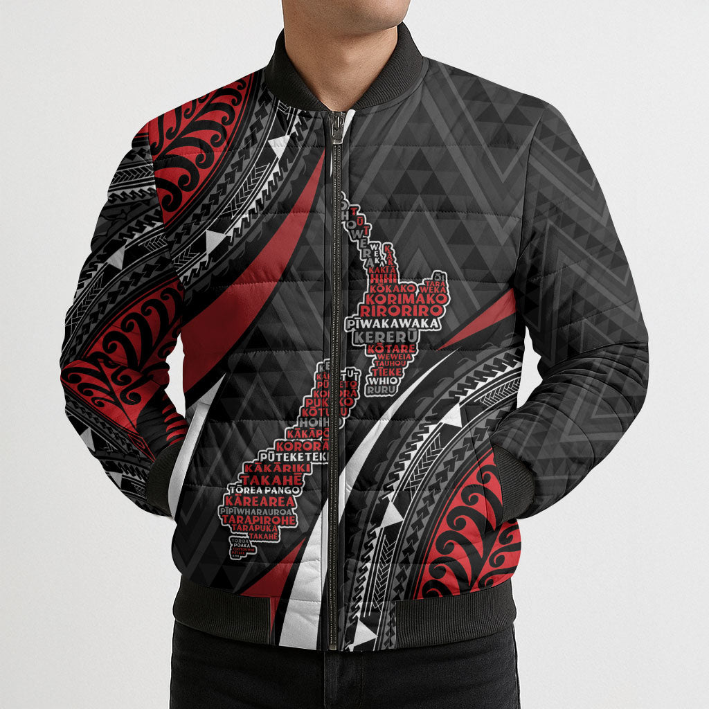 Aotearoa New Zealand Native Birds Map Bomber Puffer Jacket Silver Fern Tribal Pattern DT05 - Polynesian Pride