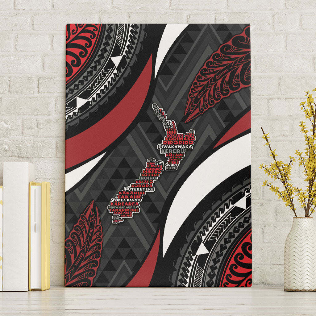 Aotearoa New Zealand Native Birds Map Canvas Wall Art Silver Fern Tribal Pattern DT05 Without Frame Red - Polynesian Pride