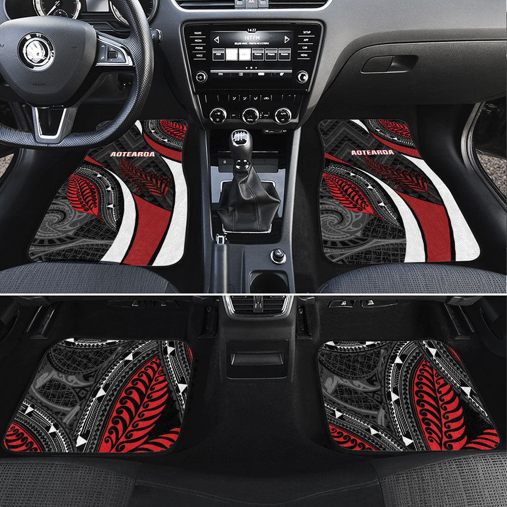 Aotearoa New Zealand Native Birds Map Car Mats Silver Fern Tribal Pattern DT05 Set 4pcs Red - Polynesian Pride