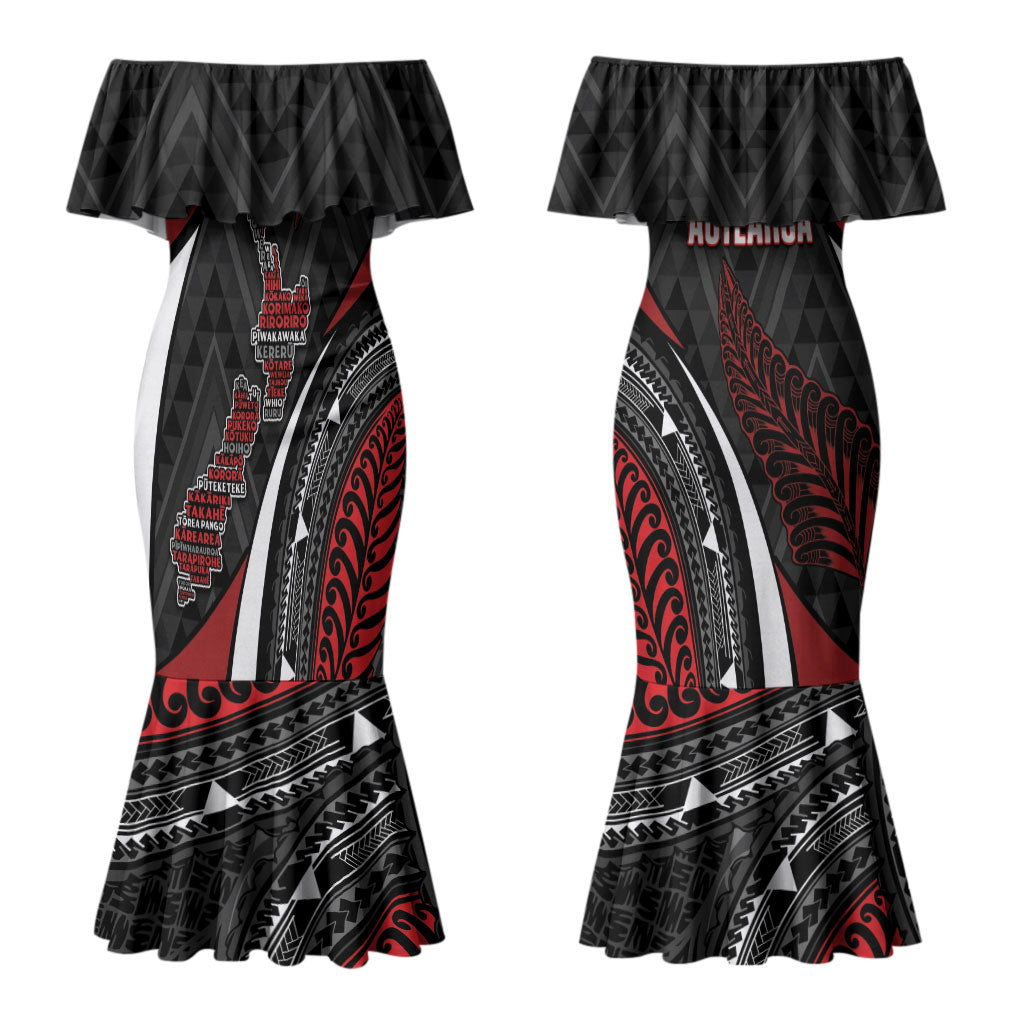 Aotearoa New Zealand Native Birds Map Couples Matching Mermaid Dress and Hawaiian Shirt Silver Fern Tribal Pattern DT05 - Polynesian Pride
