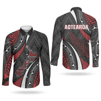 Aotearoa New Zealand Native Birds Map Couples Matching Off Shoulder Maxi Dress and Long Sleeve Button Shirt Silver Fern Tribal Pattern DT05 - Polynesian Pride