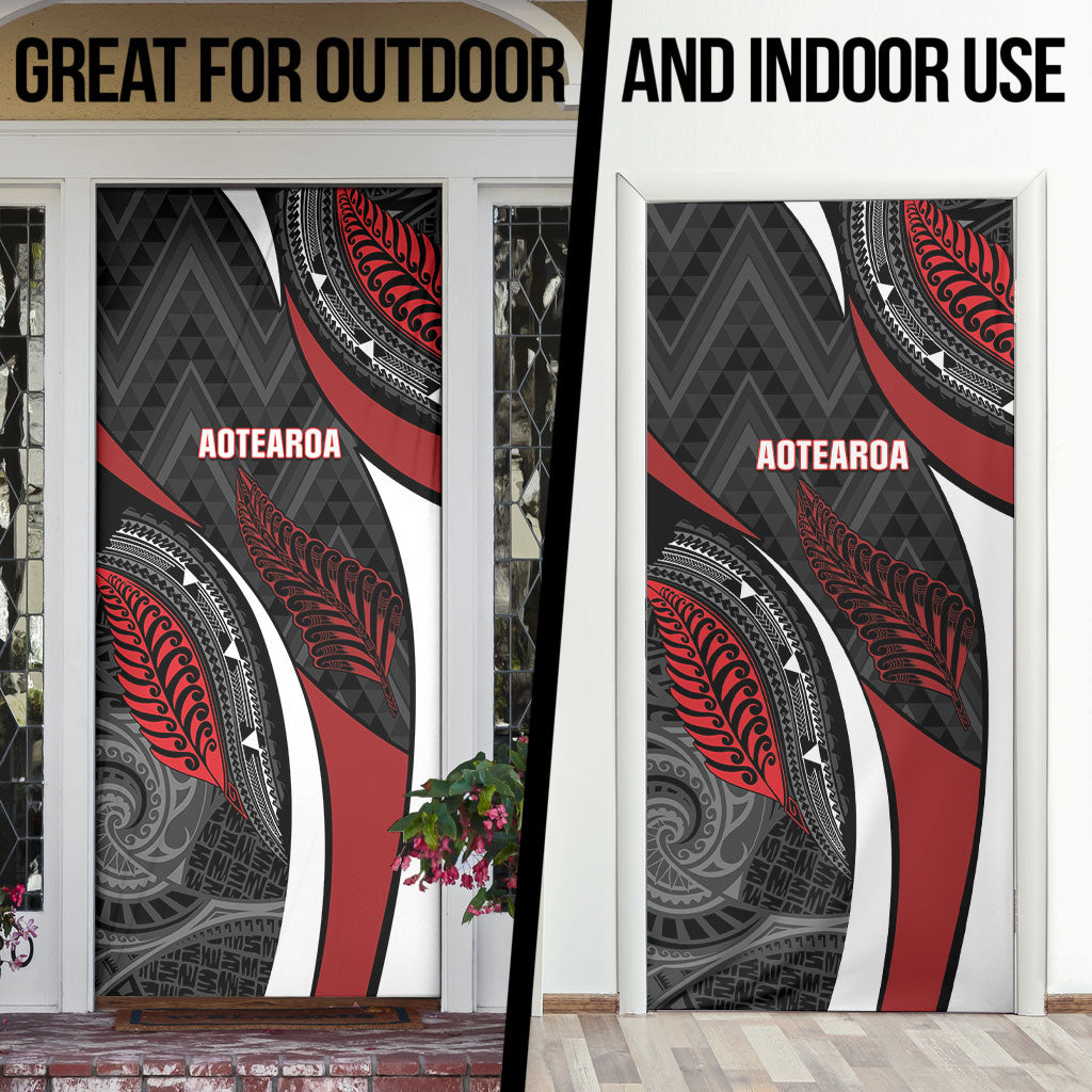 Aotearoa New Zealand Native Birds Map Door Cover Silver Fern Tribal Pattern DT05 - Polynesian Pride