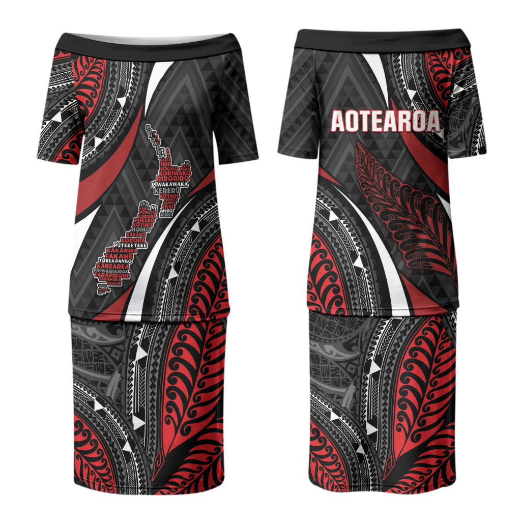 Aotearoa New Zealand Native Birds Map Family Matching Puletasi and Hawaiian Shirt Silver Fern Tribal Pattern DT05 Mom's Dress Red - Polynesian Pride