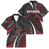 Aotearoa New Zealand Native Birds Map Family Matching Puletasi and Hawaiian Shirt Silver Fern Tribal Pattern DT05 Dad's Shirt - Short Sleeve Red - Polynesian Pride