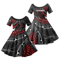 Aotearoa New Zealand Native Birds Map Family Matching Puletasi and Hawaiian Shirt Silver Fern Tribal Pattern DT05 Daughter's Dress Red - Polynesian Pride