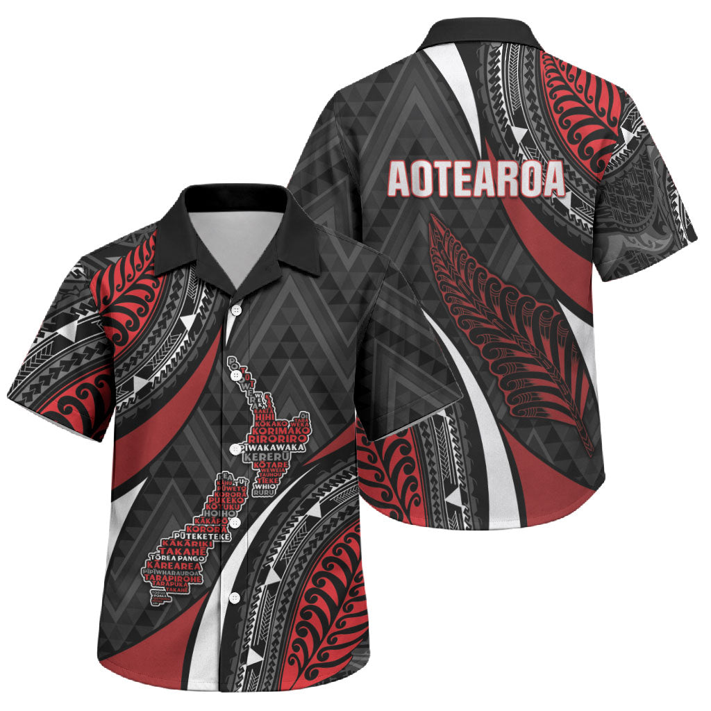 Aotearoa New Zealand Native Birds Map Family Matching Puletasi and Hawaiian Shirt Silver Fern Tribal Pattern DT05 Son's Shirt Red - Polynesian Pride