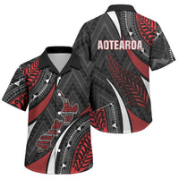 Aotearoa New Zealand Native Birds Map Family Matching Puletasi and Hawaiian Shirt Silver Fern Tribal Pattern DT05 Son's Shirt Red - Polynesian Pride